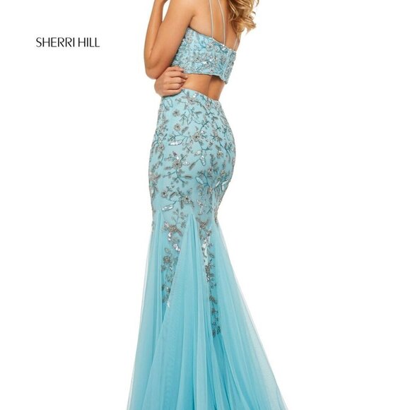 Sherri Hill size 2 blue tulle chiffon long flowy skirt train formal prom - Picture 6 of 8